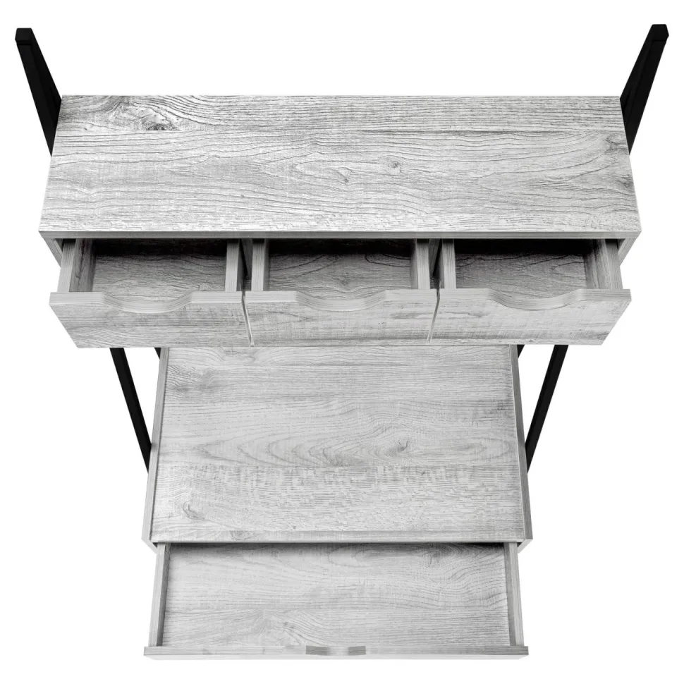 Computer Desk, Home Office, Laptop, Leaning, Storage Drawers, 32"L, Work, Grey Laminate, Black Metal, Contemporary, Modern