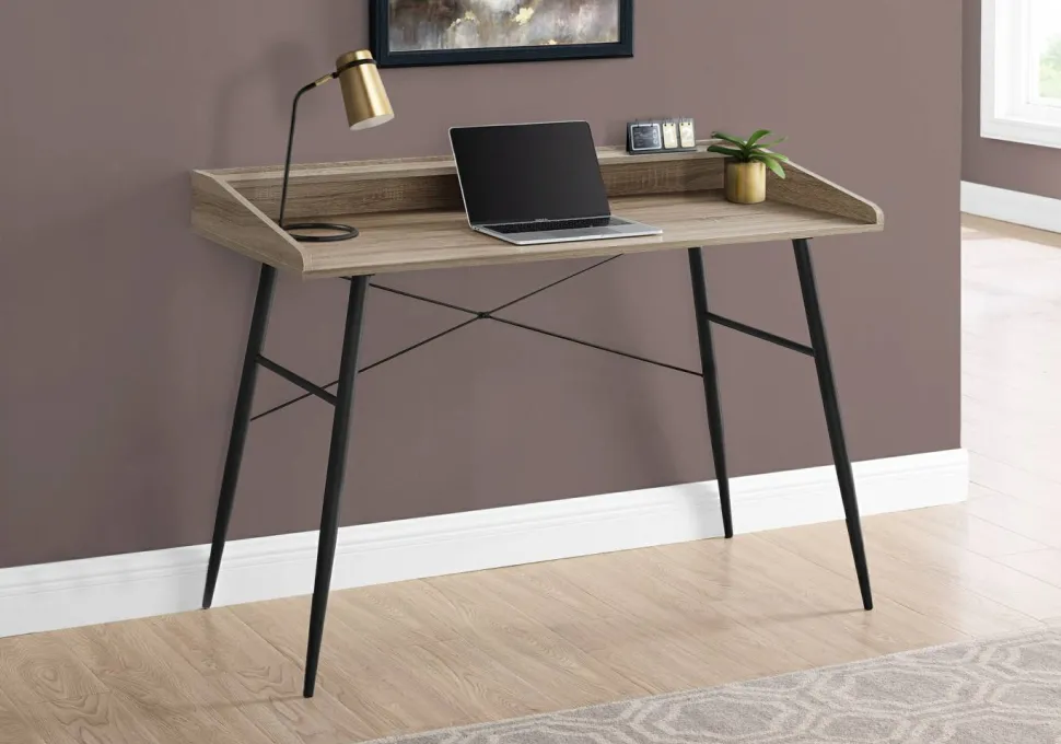 Computer Desk, Home Office, Laptop, Storage Shelves, 48"L, Work, Brown Laminate, Black Metal, Contemporary, Modern
