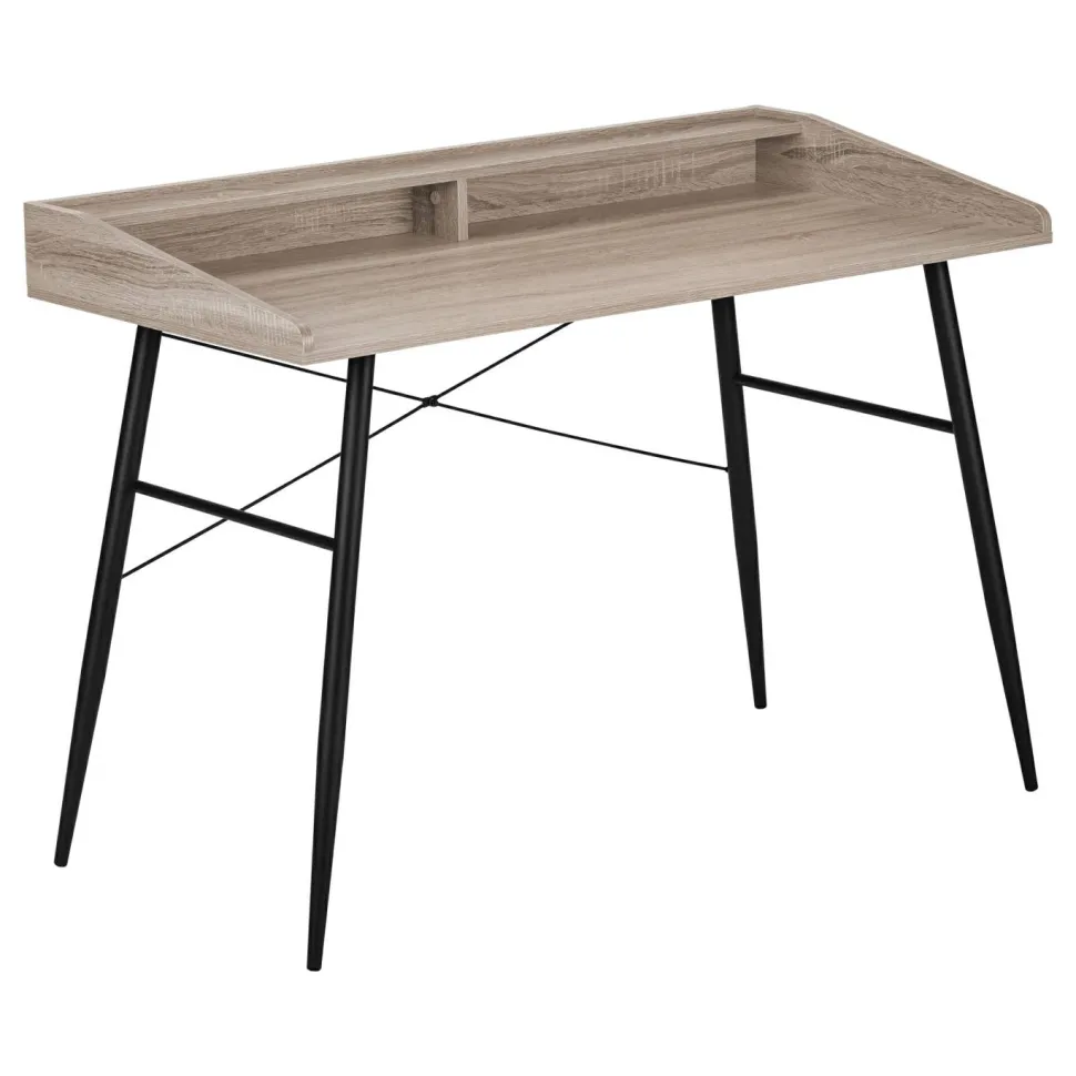 Computer Desk, Home Office, Laptop, Storage Shelves, 48"L, Work, Brown Laminate, Black Metal, Contemporary, Modern