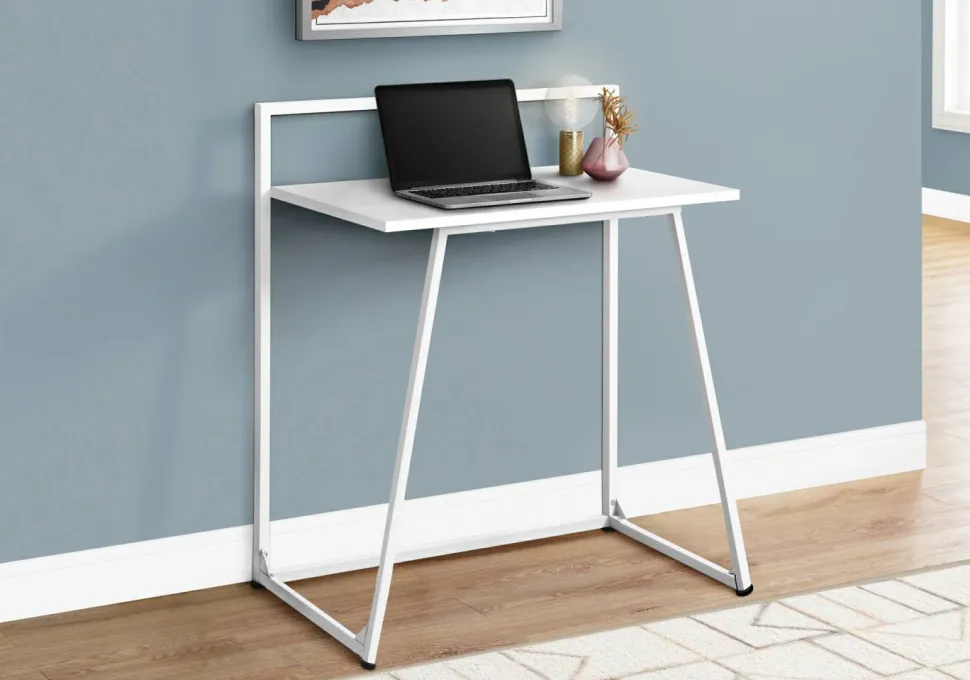 Computer Desk, Home Office, Laptop, 30"L, Work, White Laminate, White Metal, Contemporary, Modern