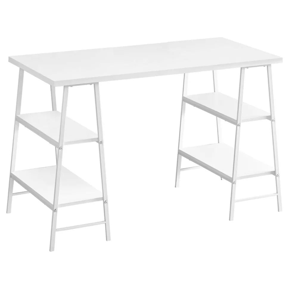 Computer Desk, Home Office, Laptop, Storage Shelves, 48"L, Work, White Laminate, White Metal, Contemporary, Modern