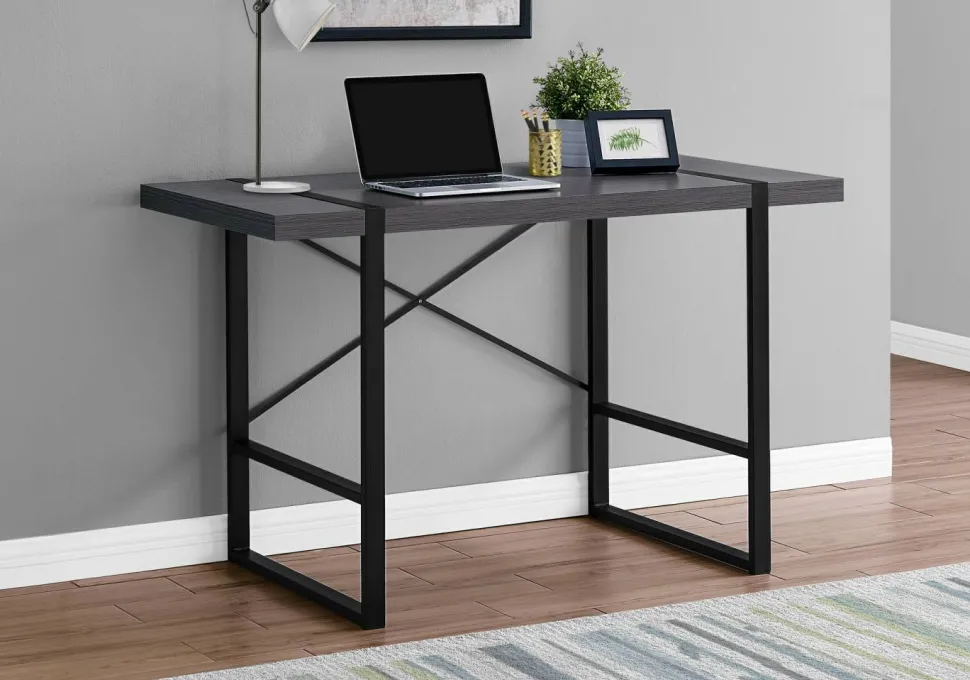 Computer Desk, Home Office, Laptop, 48"L, Work, Grey Laminate, Black Metal, Contemporary, Modern