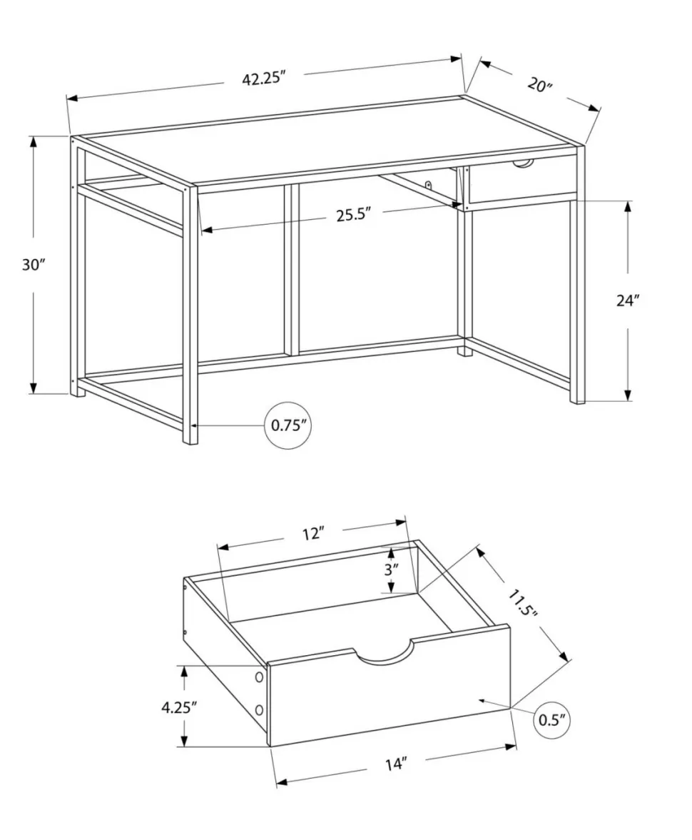 Computer Desk, Home Office, Laptop, Storage Drawer, 42"L, Work, White Laminate, White Metal, Contemporary, Modern