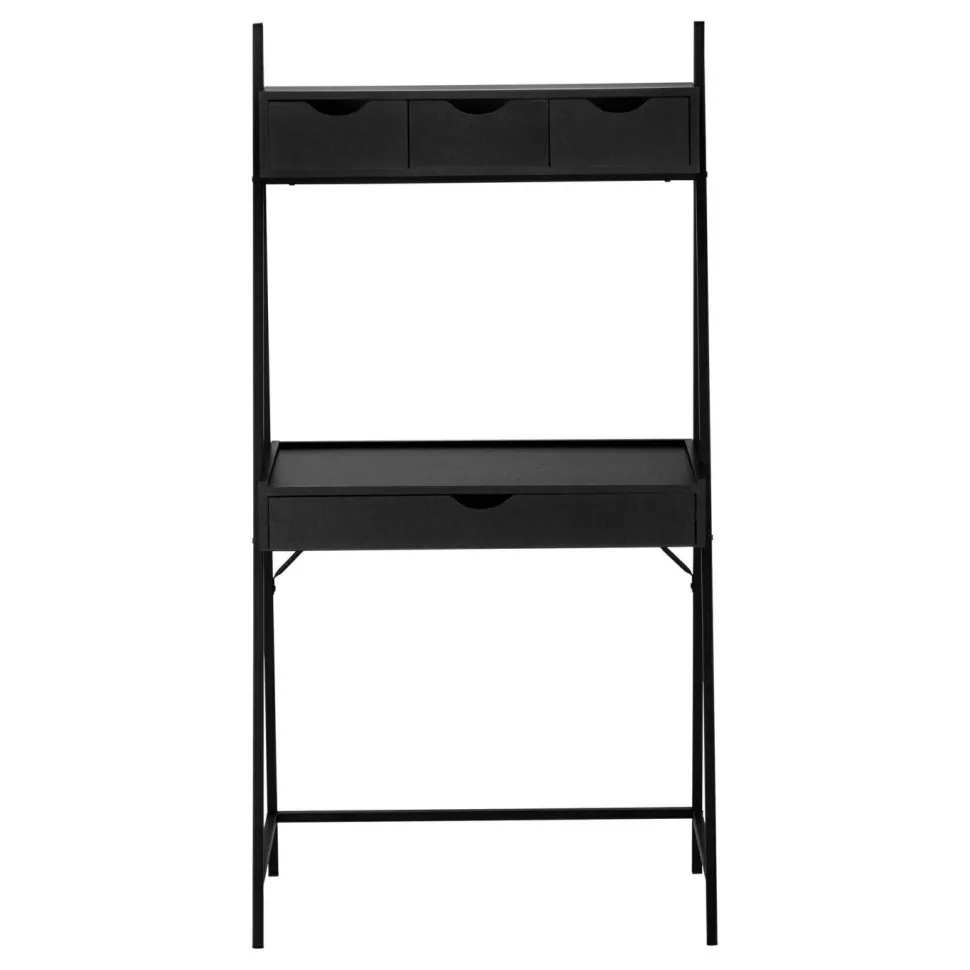 Computer Desk, Home Office, Laptop, Leaning, Storage Drawers, 32"L, Work, Black Laminate, Black Metal, Contemporary, Modern