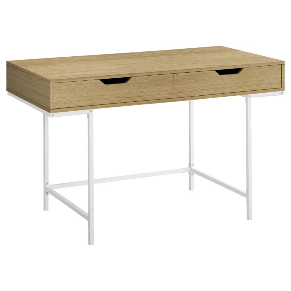 Computer Desk, Home Office, Laptop, Storage Drawers, 48"L, Work, Natural Laminate, White Metal, Contemporary, Modern