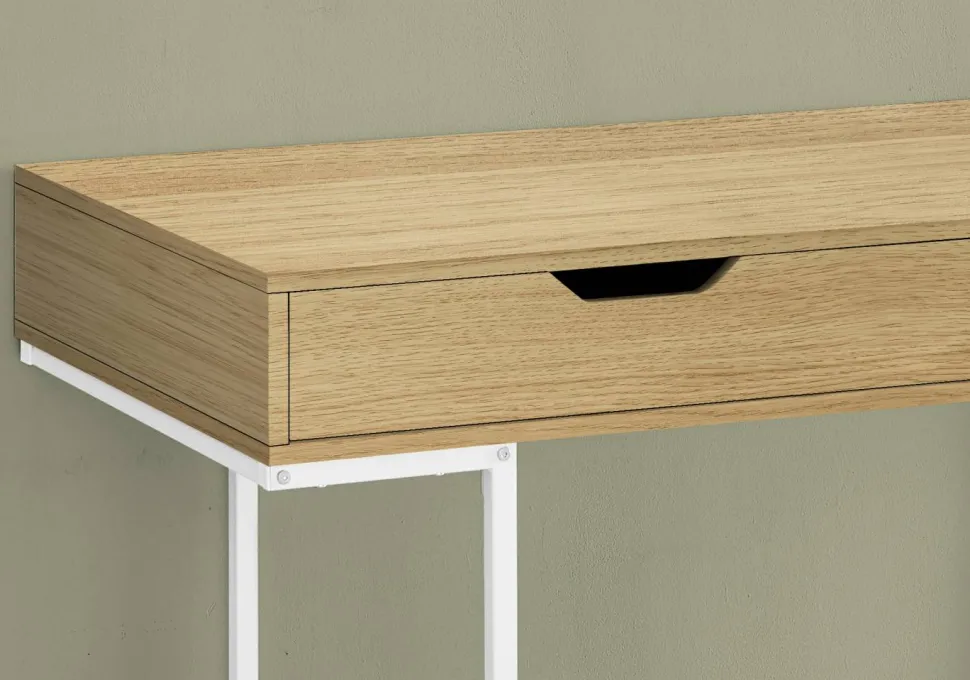 Computer Desk, Home Office, Laptop, Storage Drawers, 48"L, Work, Natural Laminate, White Metal, Contemporary, Modern
