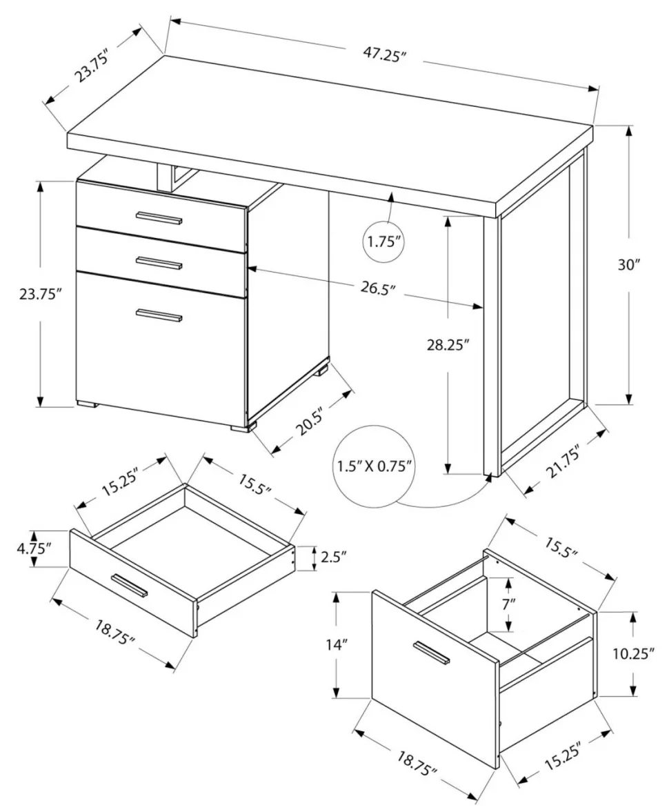 Computer Desk, Home Office, Laptop, Left, Right Set-up, Storage Drawers, 48"L, Work, White Laminate, Black Metal, Contemporary, Modern