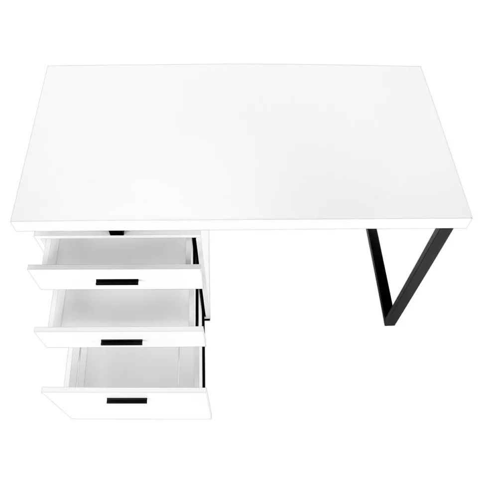 Computer Desk, Home Office, Laptop, Left, Right Set-up, Storage Drawers, 48"L, Work, White Laminate, Black Metal, Contemporary, Modern