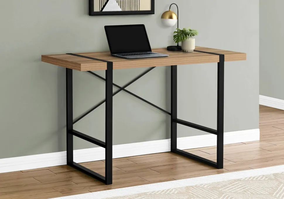 Computer Desk, Home Office, Laptop, 48"L, Work, Brown Laminate, Black Metal, Contemporary, Modern