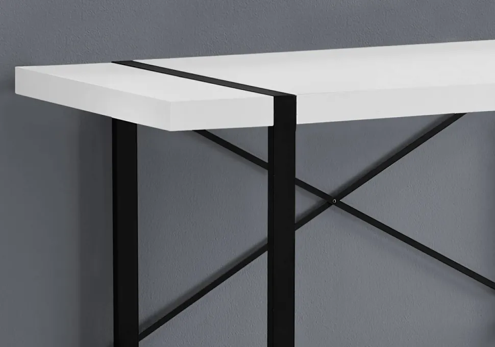 Computer Desk, Home Office, Laptop, 48"L, Work, White Laminate, Black Metal, Contemporary, Modern