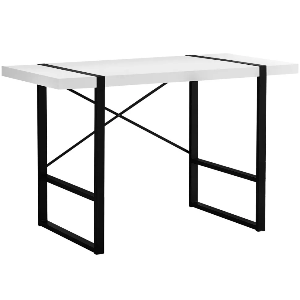Computer Desk, Home Office, Laptop, 48"L, Work, White Laminate, Black Metal, Contemporary, Modern