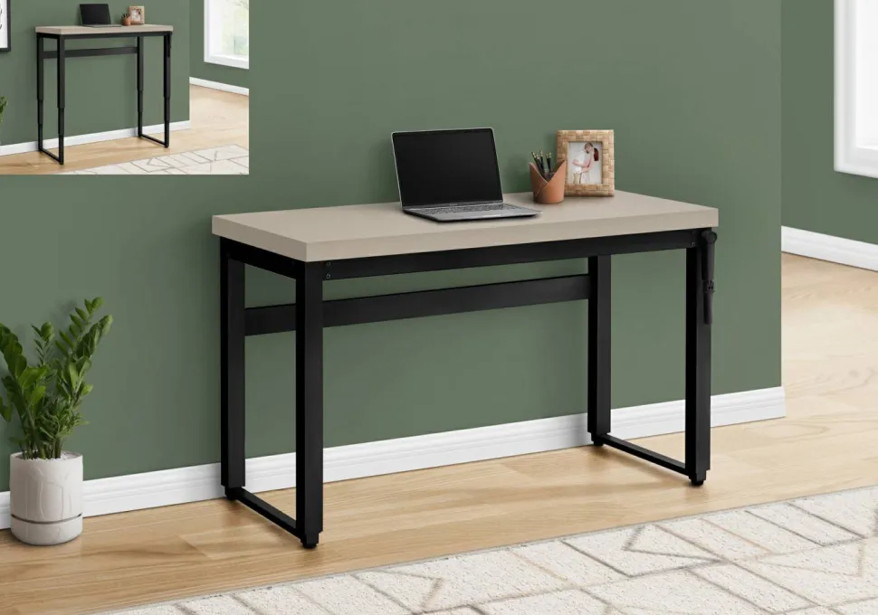 Computer Desk, Home Office, Standing, Adjustable, 48"L, Work, Laptop, Beige Laminate, Black Metal, Contemporary, Modern