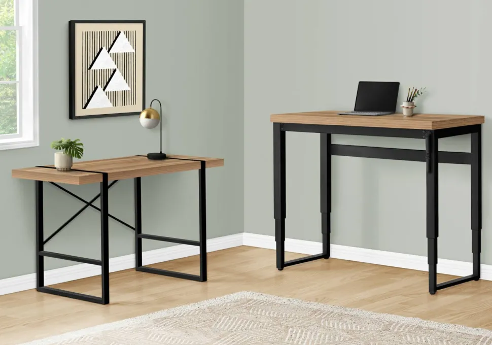 Computer Desk, Home Office, Standing, Adjustable, 48"L, Work, Laptop, Brown Laminate, Black Metal, Contemporary, Modern