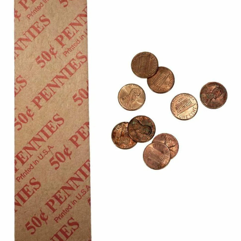 CONTROLTEK Flat Tubular Coin Wrap, Pennies, Red/White, 1,000/Box