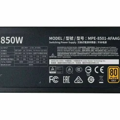 Cooler Master MWE Gold 850 V2 Fully Modular Power Supply - 850W 80+ Gold Certified PSU, Dual EPS Connectors, Semi-Fanless Low Noise Design, Flat Black Cables, Reliable ATX Gaming PSU, 5-Year Warranty