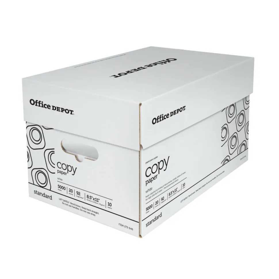 Copy Paper, White, Letter (8.5" x 11"), 5000 Sheets Per Case, 20 Lb, 92 Brightness