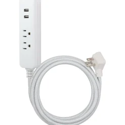 Cordinate 4-Outlet 16-Gauge USB Extension Cord With Surge Protection, 10', Gray/White
