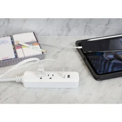 Cordinate 4-Outlet 16-Gauge USB Extension Cord With Surge Protection, 10', Gray/White