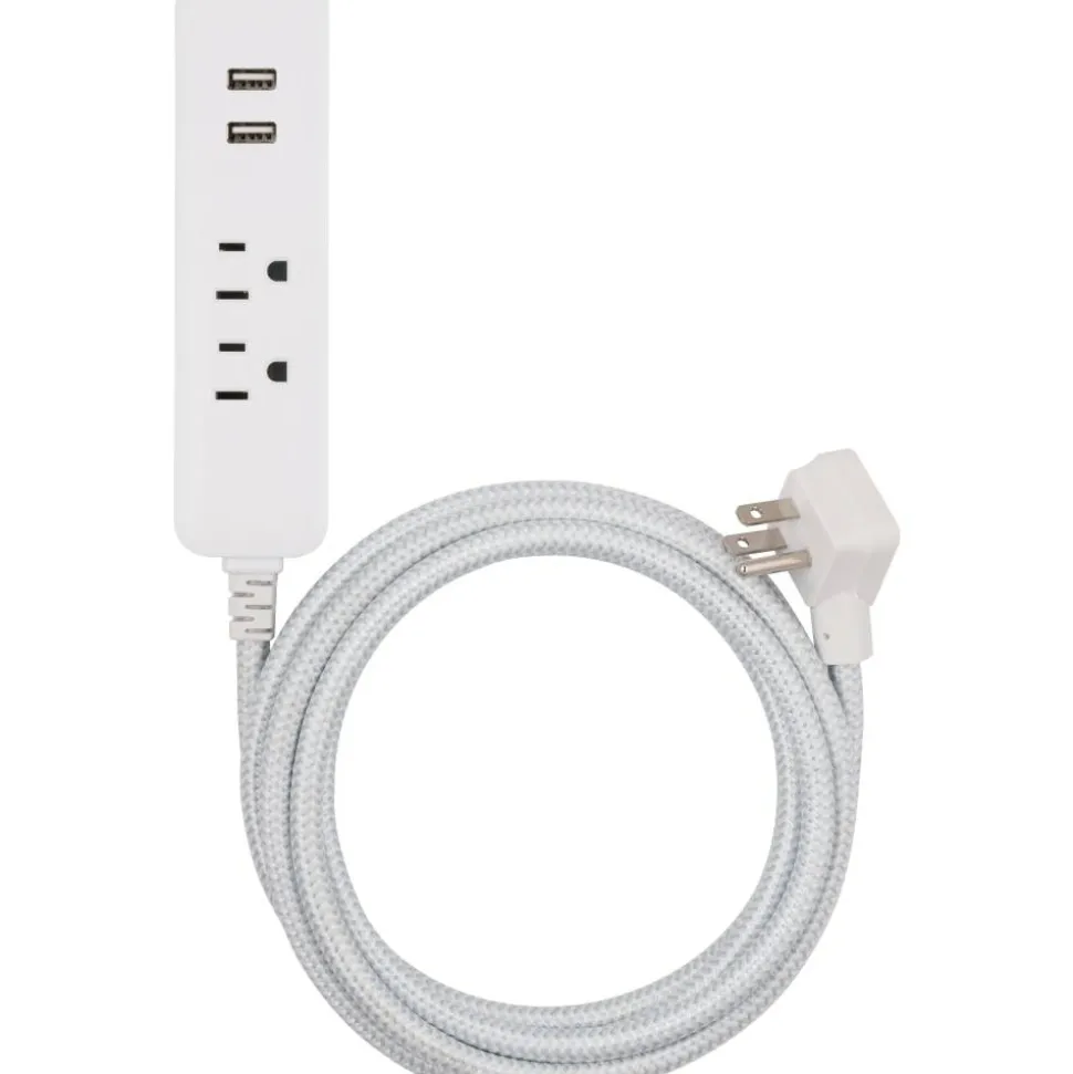 Cordinate 4-Outlet 16-Gauge USB Extension Cord With Surge Protection, 10', Gray/White