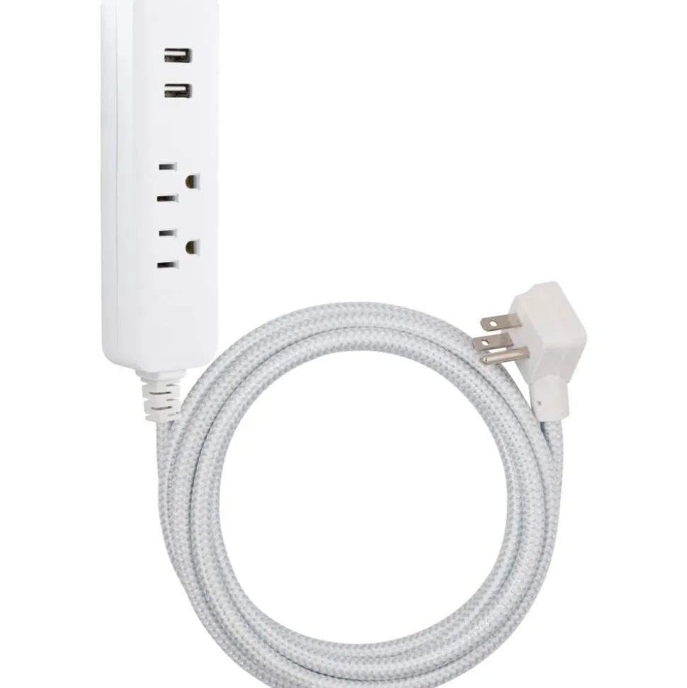 Cordinate 4-Outlet 16-Gauge USB Extension Cord With Surge Protection, 10', Gray/White