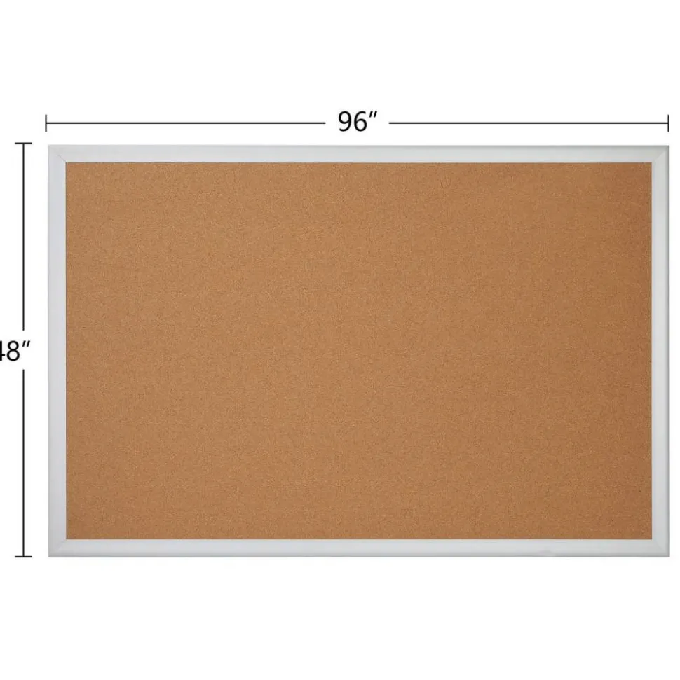 Cork Bulletin Board, 48" x 96", Aluminum Frame With Silver Finish