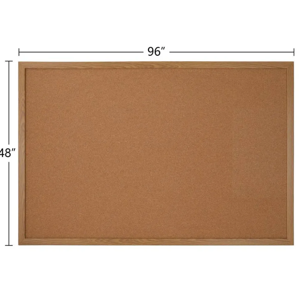 Cork Bulletin Board, 48" x 96", Wood Frame With Oak Finish