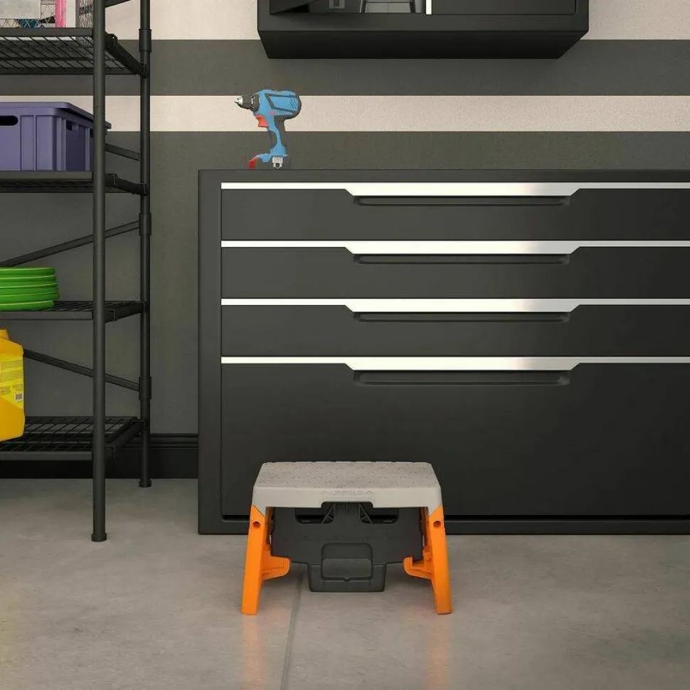 Cosco Folding Step Stool, 1-Step, 300 lb Capacity, 8.5" Working Height, Orange/Gray