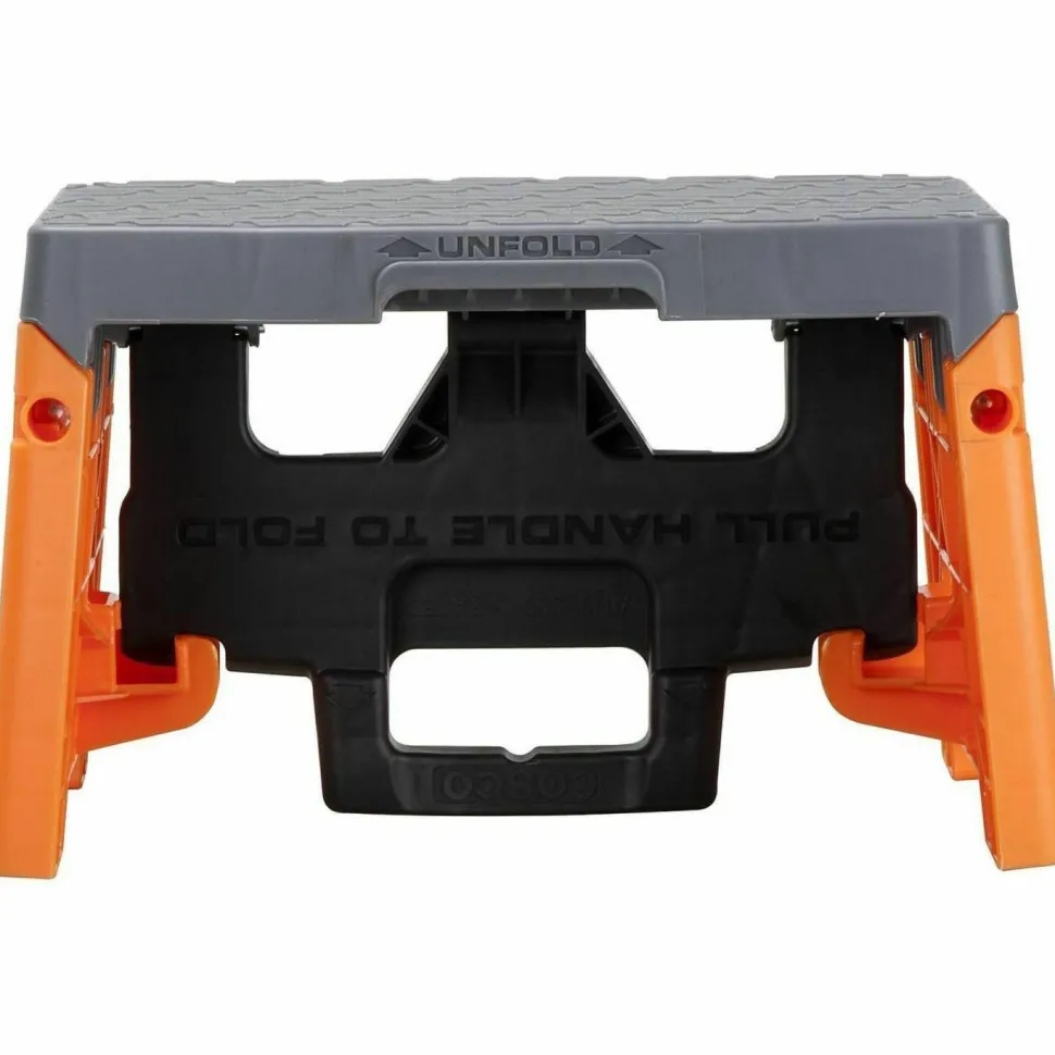 Cosco Folding Step Stool, 1-Step, 300 lb Capacity, 8.5" Working Height, Orange/Gray