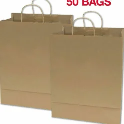 COSCO Premium Large Brown Paper Shopping Bags - 17" Length x 12" Width - Kraft - Paper - Shopping - 50/Box