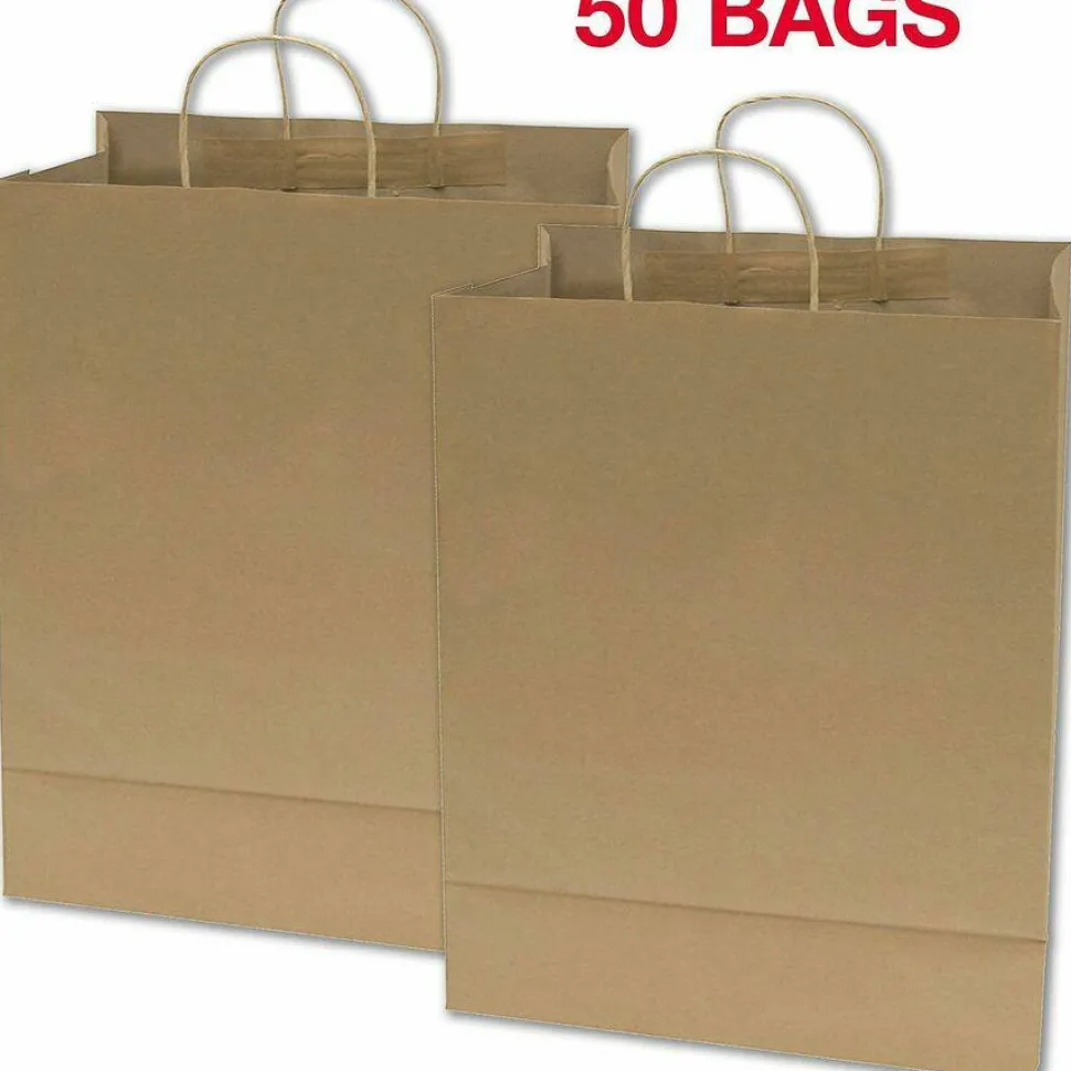COSCO Premium Large Brown Paper Shopping Bags - 17" Length x 12" Width - Kraft - Paper - Shopping - 50/Box