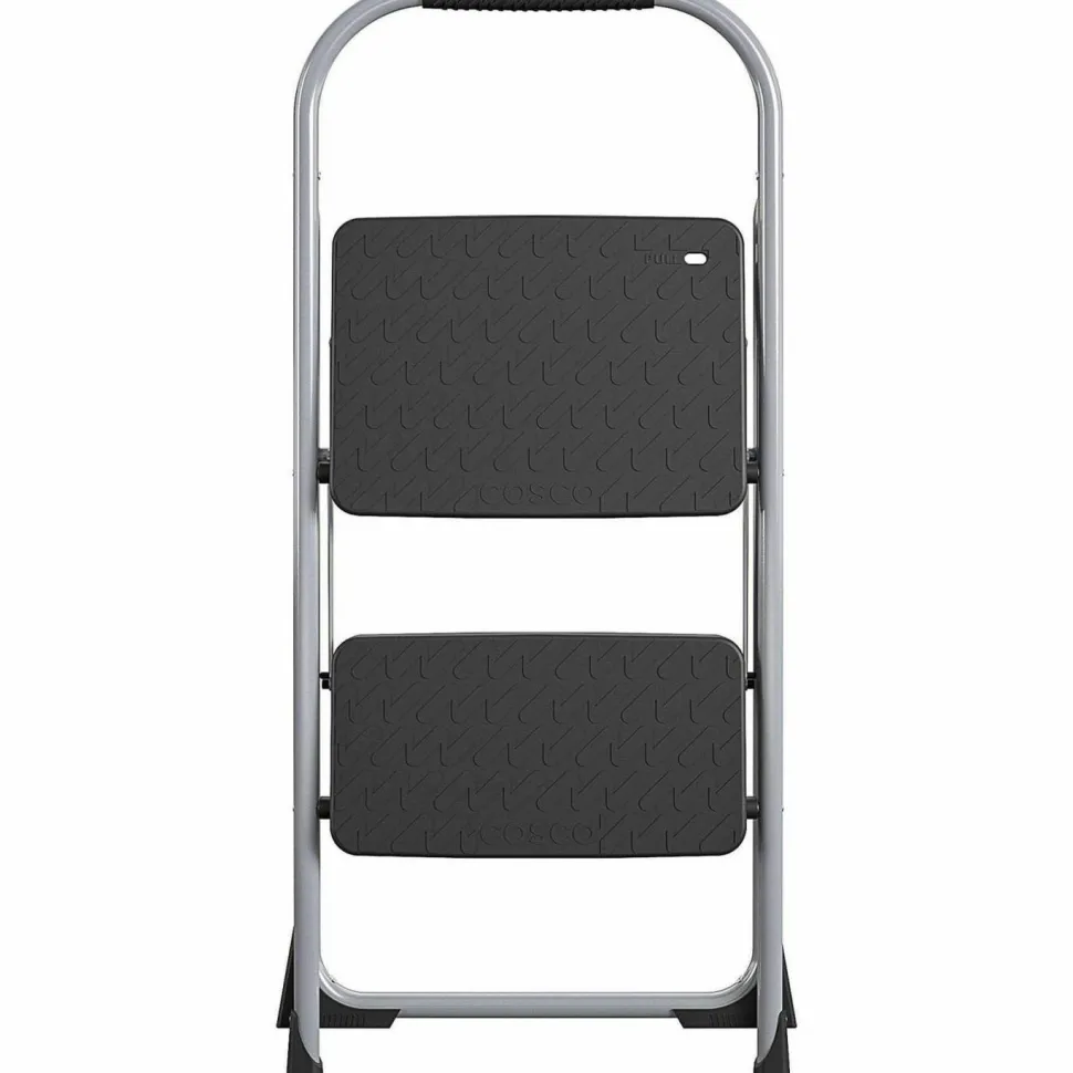Cosco Big Step Folding Stool, 2-Step, 200 lb Capacity, 20.5" Working Height, 22" Spread, Black/Gray