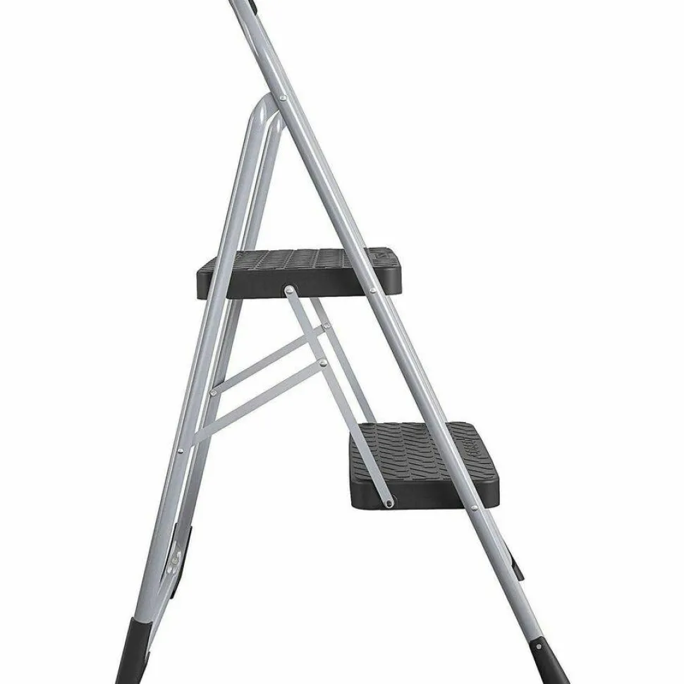 Cosco Big Step Folding Stool, 2-Step, 200 lb Capacity, 20.5" Working Height, 22" Spread, Black/Gray