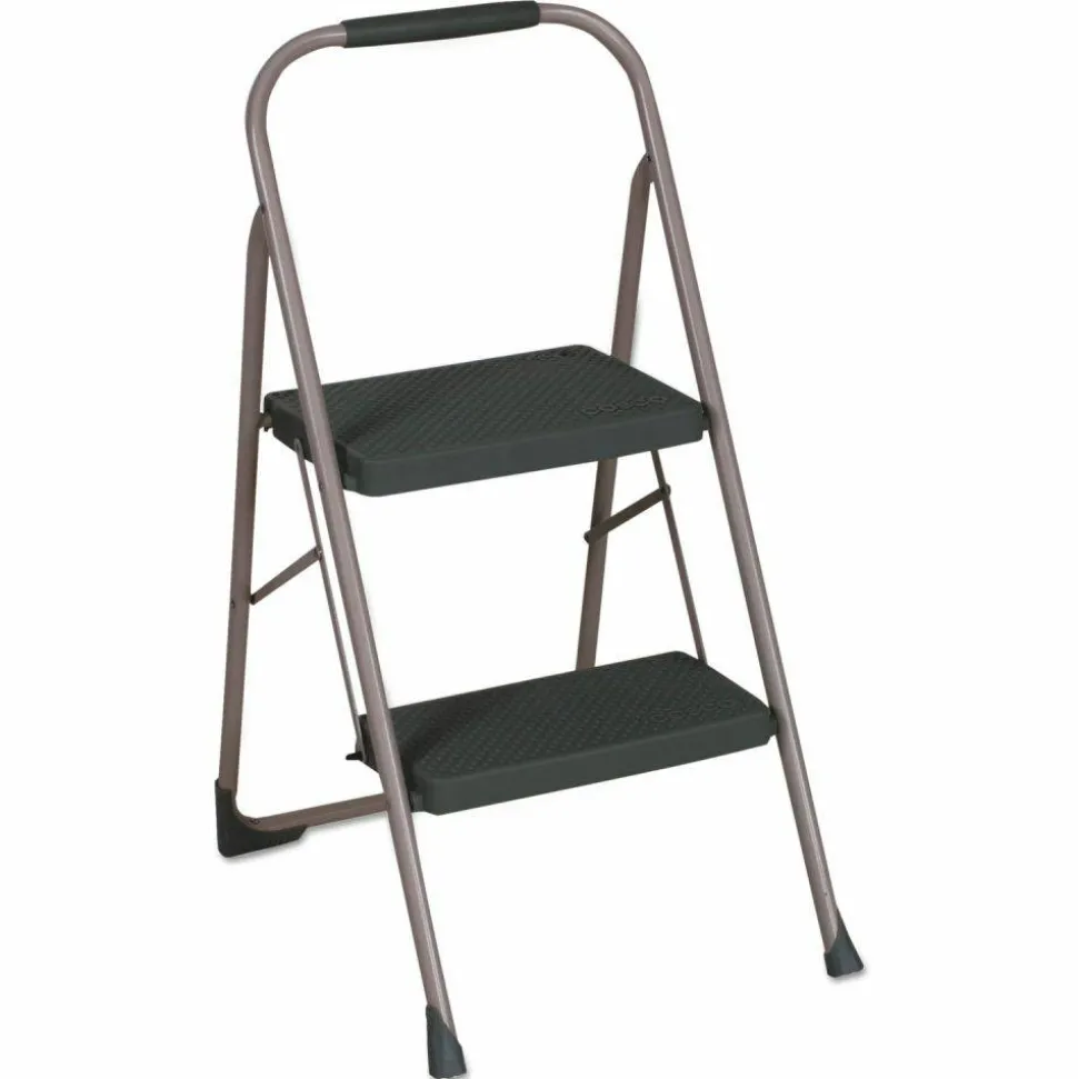 Cosco Big Step Folding Stool, 2-Step, 200 lb Capacity, 20.5" Working Height, 22" Spread, Black/Gray