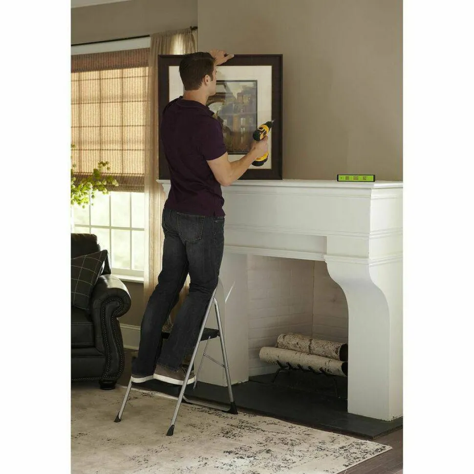 Cosco Big Step Folding Stool, 2-Step, 200 lb Capacity, 20.5" Working Height, 22" Spread, Black/Gray