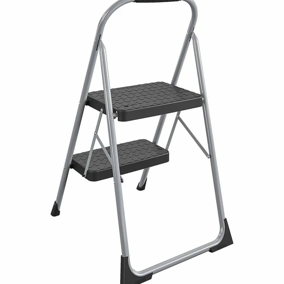 Cosco Big Step Folding Stool, 2-Step, 200 lb Capacity, 20.5" Working Height, 22" Spread, Black/Gray