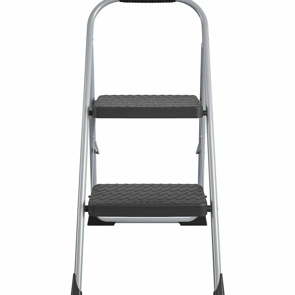 Cosco Big Step Folding Stool, 2-Step, 200 lb Capacity, 20.5" Working Height, 22" Spread, Black/Gray