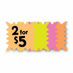 COSCO Die Cut Paper Signs, 5.25 x 5.25, Square, Assorted Colors, Pack of 48 Each