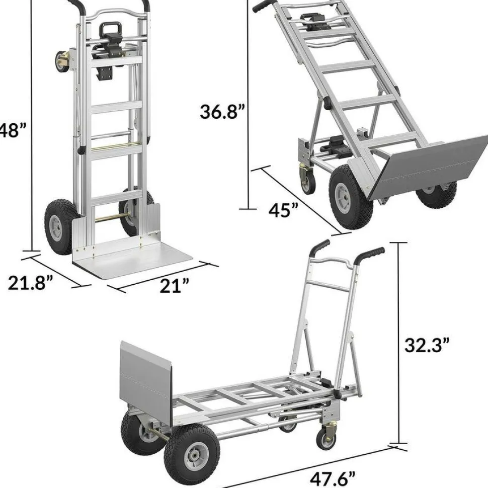 Cosco 3-in-1 Convertible Hand Truck, 800 lb to 1,000 lb Capacity, 21.06 x 21.85 x 48.03, Aluminum