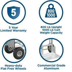 Cosco 3-in-1 Convertible Hand Truck, 800 lb to 1,000 lb Capacity, 21.06 x 21.85 x 48.03, Aluminum