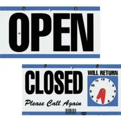 Cosco Open/Closed/Will Return With Clock Sign, 6" x 11 1/2"
