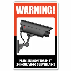 COSCO UV-Coated Preprinted Molded-Plastic Sign, 24-Hour Video Surveillance, 8 x 12, Black/Red/White