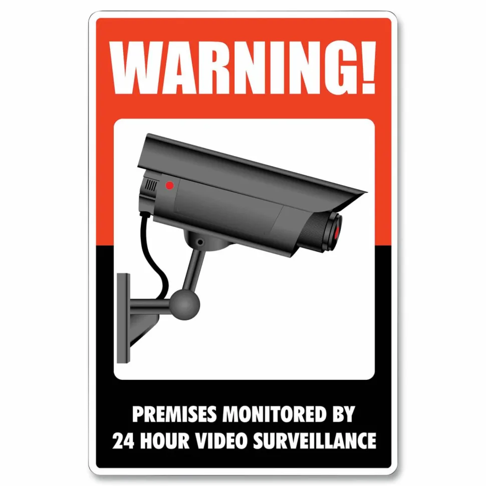 COSCO UV-Coated Preprinted Molded-Plastic Sign, 24-Hour Video Surveillance, 8 x 12, Black/Red/White