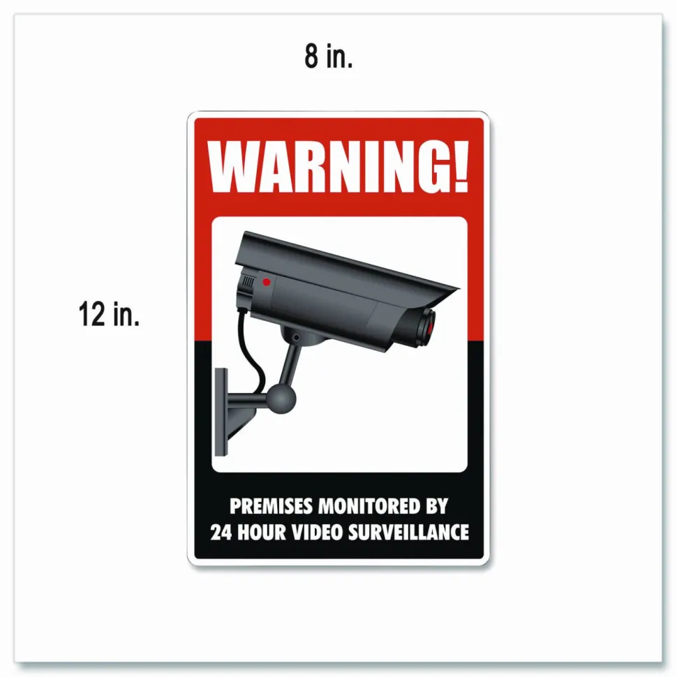 COSCO UV-Coated Preprinted Molded-Plastic Sign, 24-Hour Video Surveillance, 8 x 12, Black/Red/White