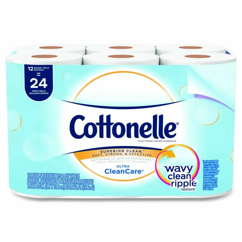 Cottonelle Clean Care Bathroom Tissue, Septic Safe, 1-Ply, White, 170 Sheets/Roll, 12 Rolls/Pack