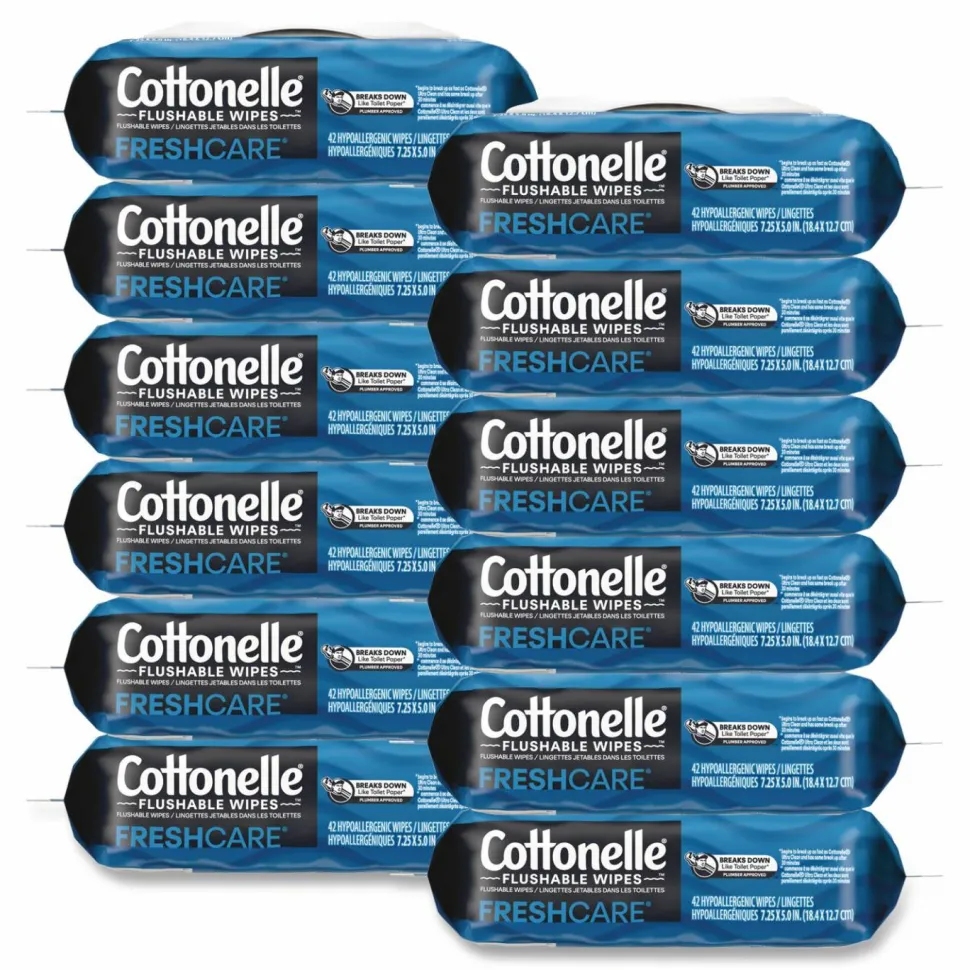 Cottonelle Fresh Care Flushable Cleansing Cloths, 1-Ply, 3.75 x 5.5, White, 42/Pack, 12 Packs/Carton