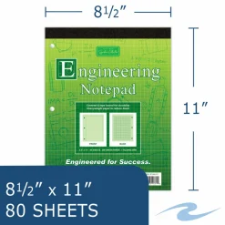 Covered Engineering Pad 8.5"x11" 80 Sheets 20# Paper Green, Case of 24