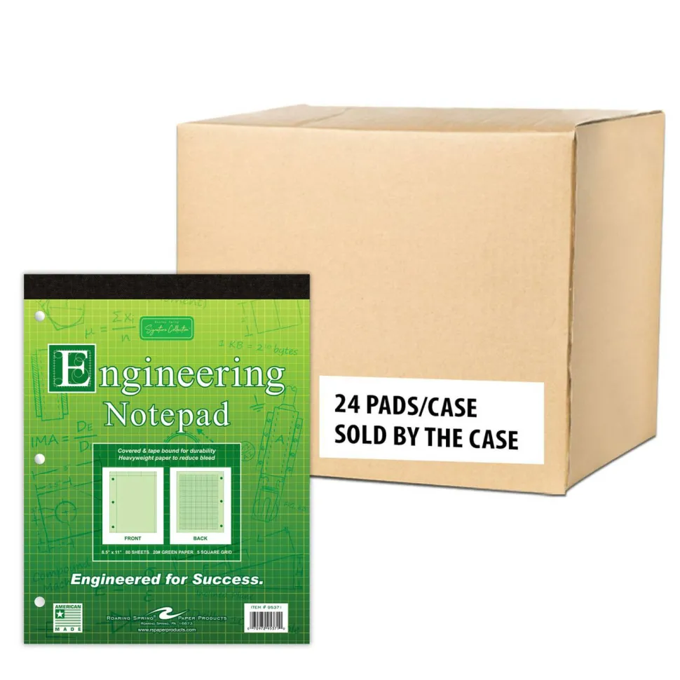 Covered Engineering Pad 8.5"x11" 80 Sheets 20# Paper Green, Case of 24
