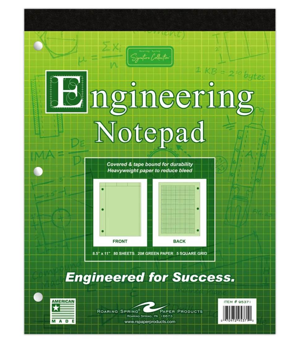 Covered Engineering Pad 8.5"x11" 80 Sheets 20# Paper Green, Case of 24