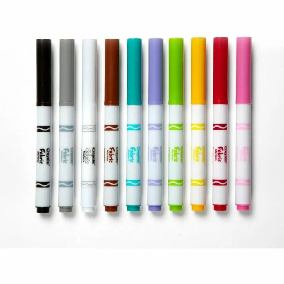 Crayola Bright Fabric Markers, Set Of 10, Fine Point, Assorted Colors