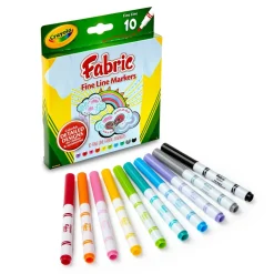 Crayola Bright Fabric Markers, Set Of 10, Fine Point, Assorted Colors